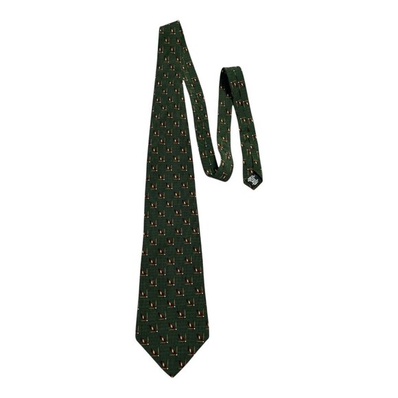 Vintage Etienne Aigner Men’s Silk Tie – Green with Polo Mallet Print - Picture 1 of 5
